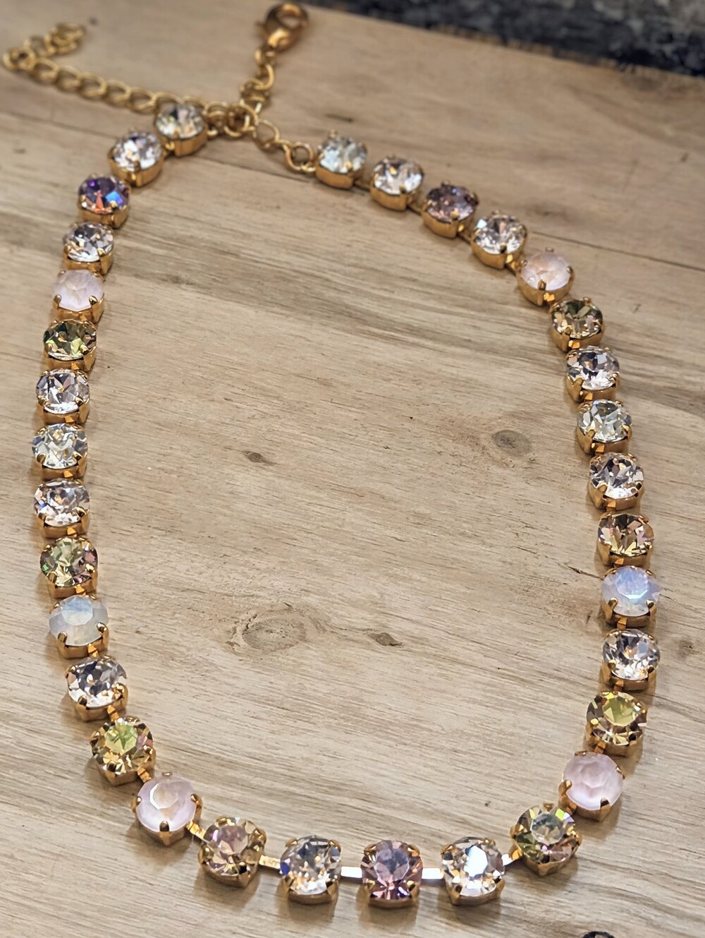 Sweetly Soft Pink AB Swarovski Necklace In 18K Gold Plated - Picture 9 of 10